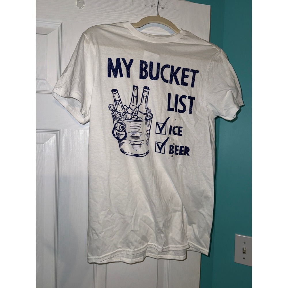 Hybrid Apparel Mens My Bucket List Ice Beer Graphic T-Shirt White Small